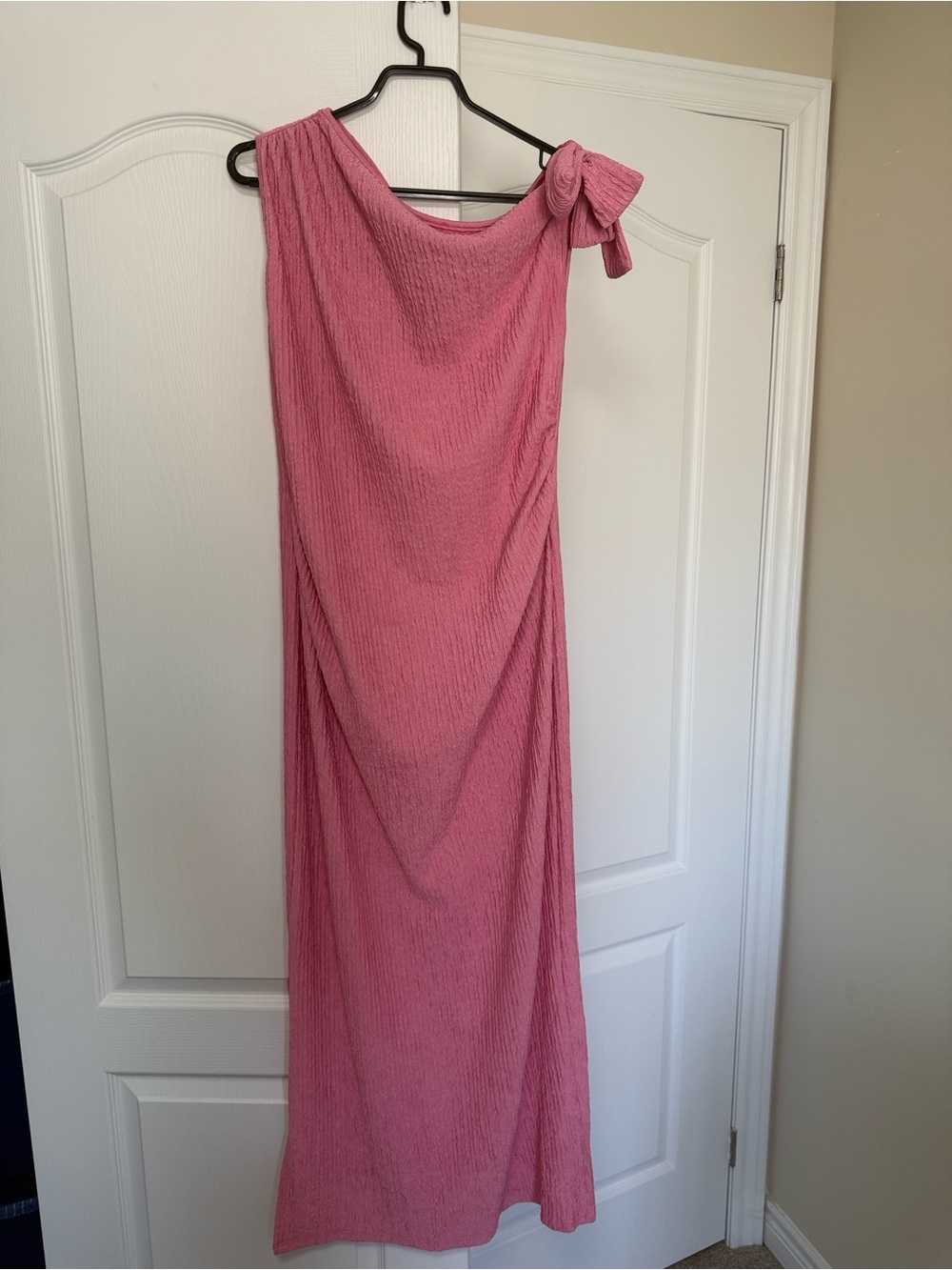 One-Shoulder Pink Maxi Dress with Tie Detail